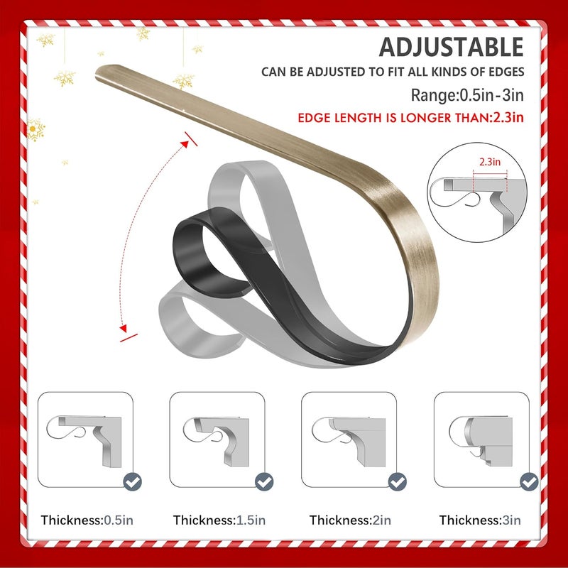 Doitory Christmas Stocking Holder Hanger,6 Pack Adjustable Stocking Holders for Mantle and Fireplace Metal Decoration for Xmas Holiday Party - Image 3